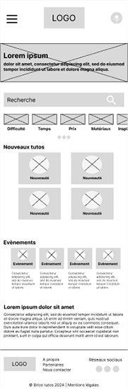 Wireframe accueil mobile Wireframe numérique de la page d'accueil mobile